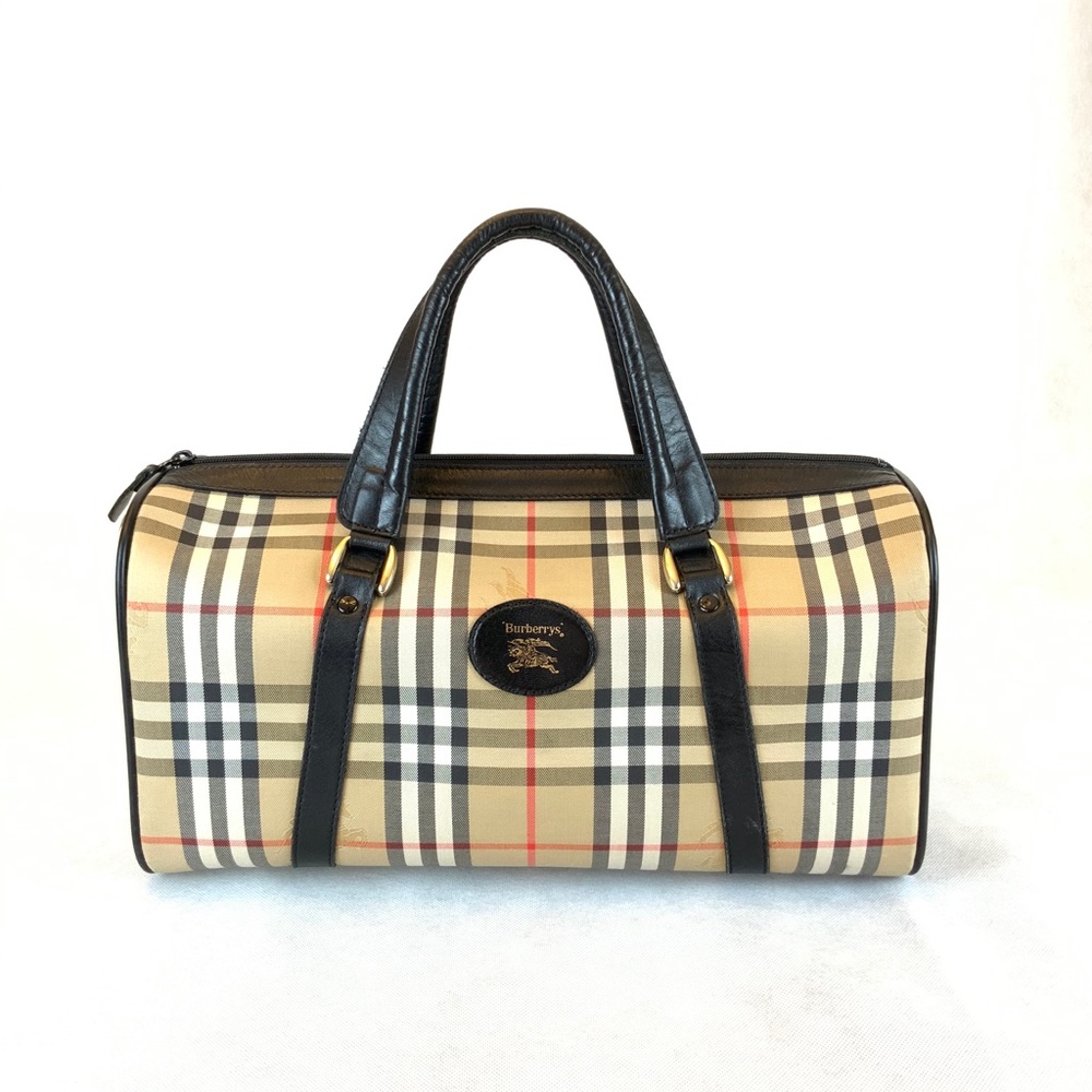 Burberry Plaid Canvas Boston Bag